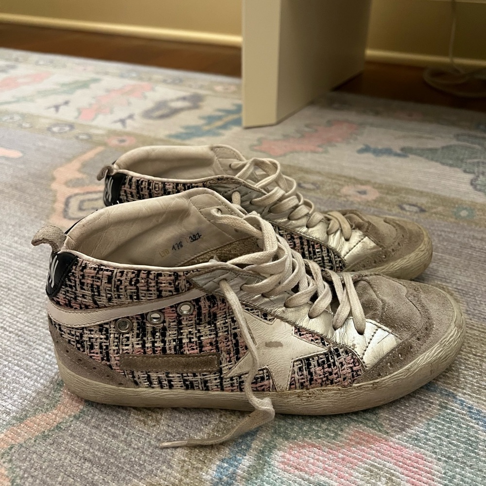 Golden Goose Star Boucle & Laminated Leather Mid-Top Sneakers